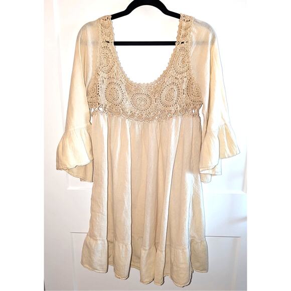 Interhat SA Dresses & Skirts - Cotton Crochet Bohemian Dress Size Medium (see measurements) Cream Beige